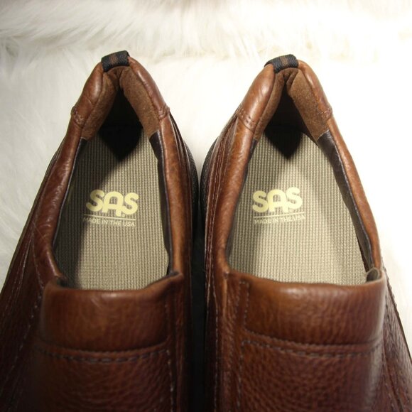 SAS Men’s Loafers Brown Leather Comfort Slip On Shoes Size 9 Wide - Made in USA - Picture 10 of 12